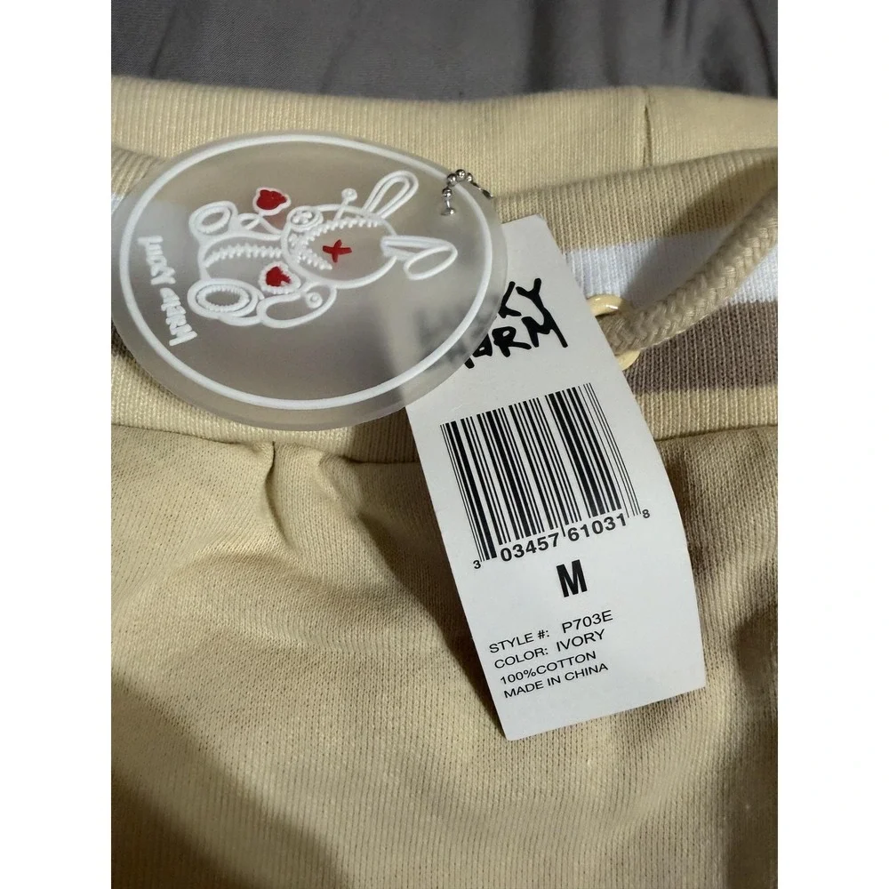 Lucky Charm Pants Mens M White Jogger Bunny Embroidered Elastic Waist Cuffed